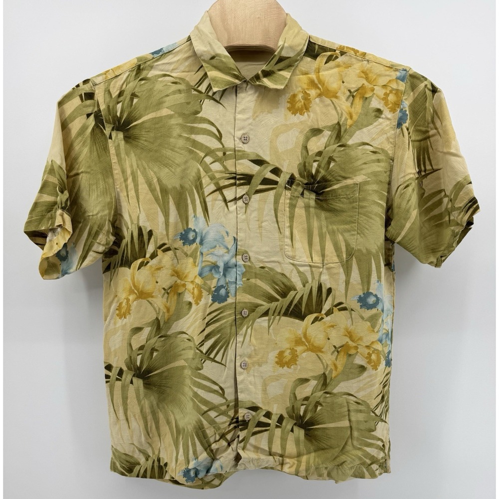 Tommy Bahama Hawaiian Shirt Men's Size M 100% Silk Yellow Floral Tropical Aloha